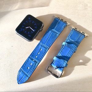 Blue crocodile handmade Apple leather watch band